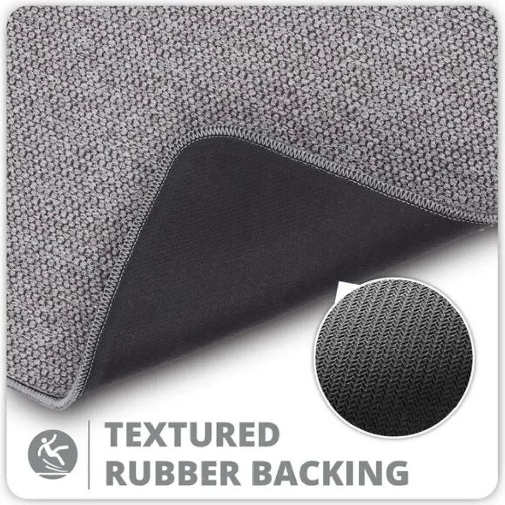 New 17x27In Grey Bath Mat, Ultra Thin, Quick Dry, Non-Slip Rug for Bathroom Use